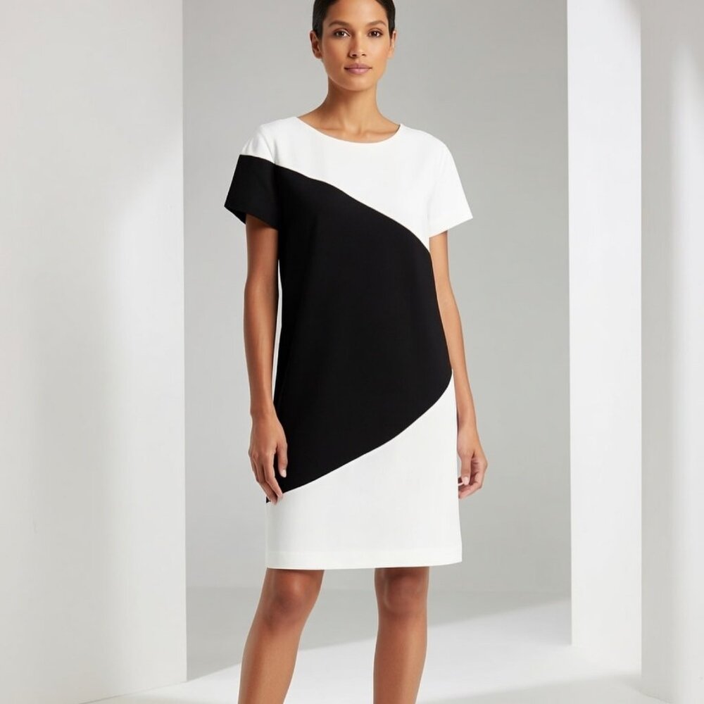 Tommy Hilfiger Black White Diagonal Colorblock Scuba Dress 12